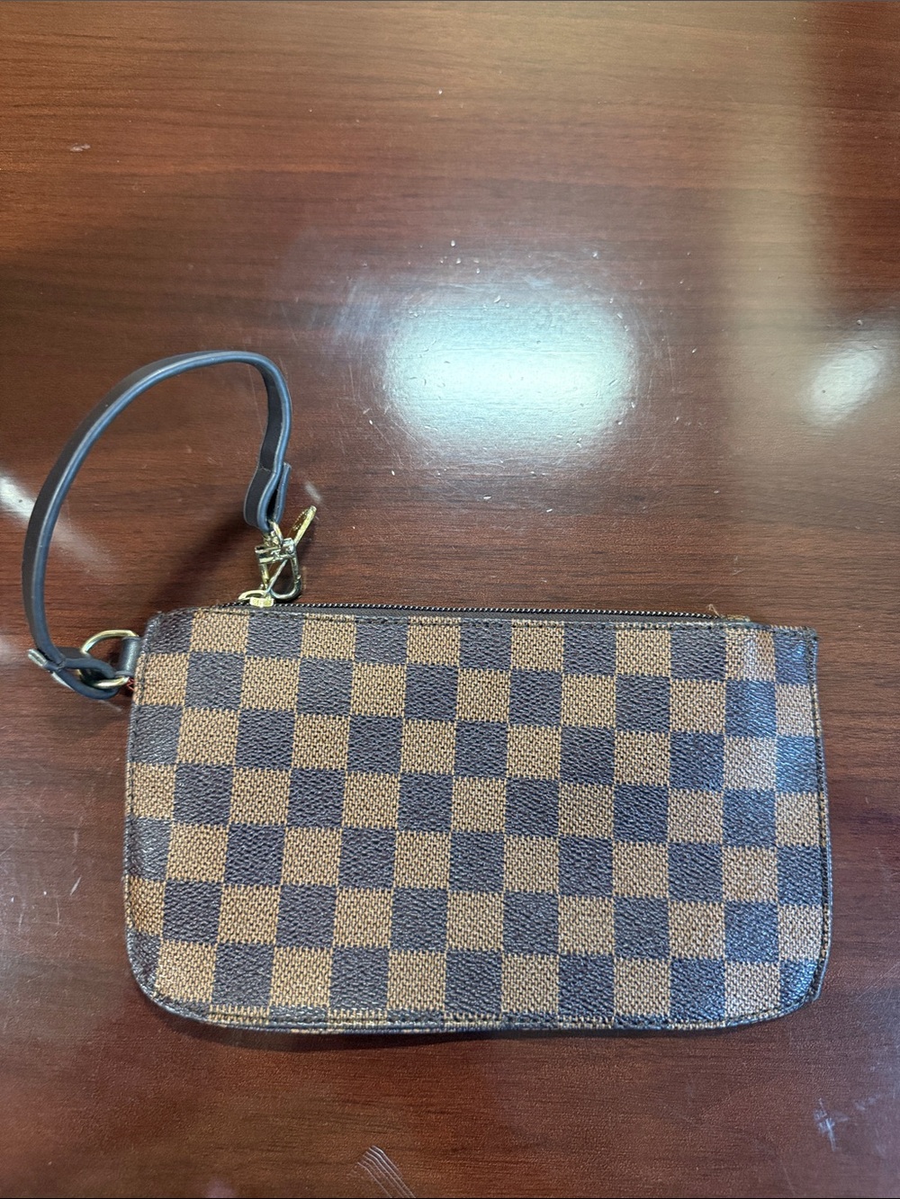 Brown Checkered Wristlet Wallet